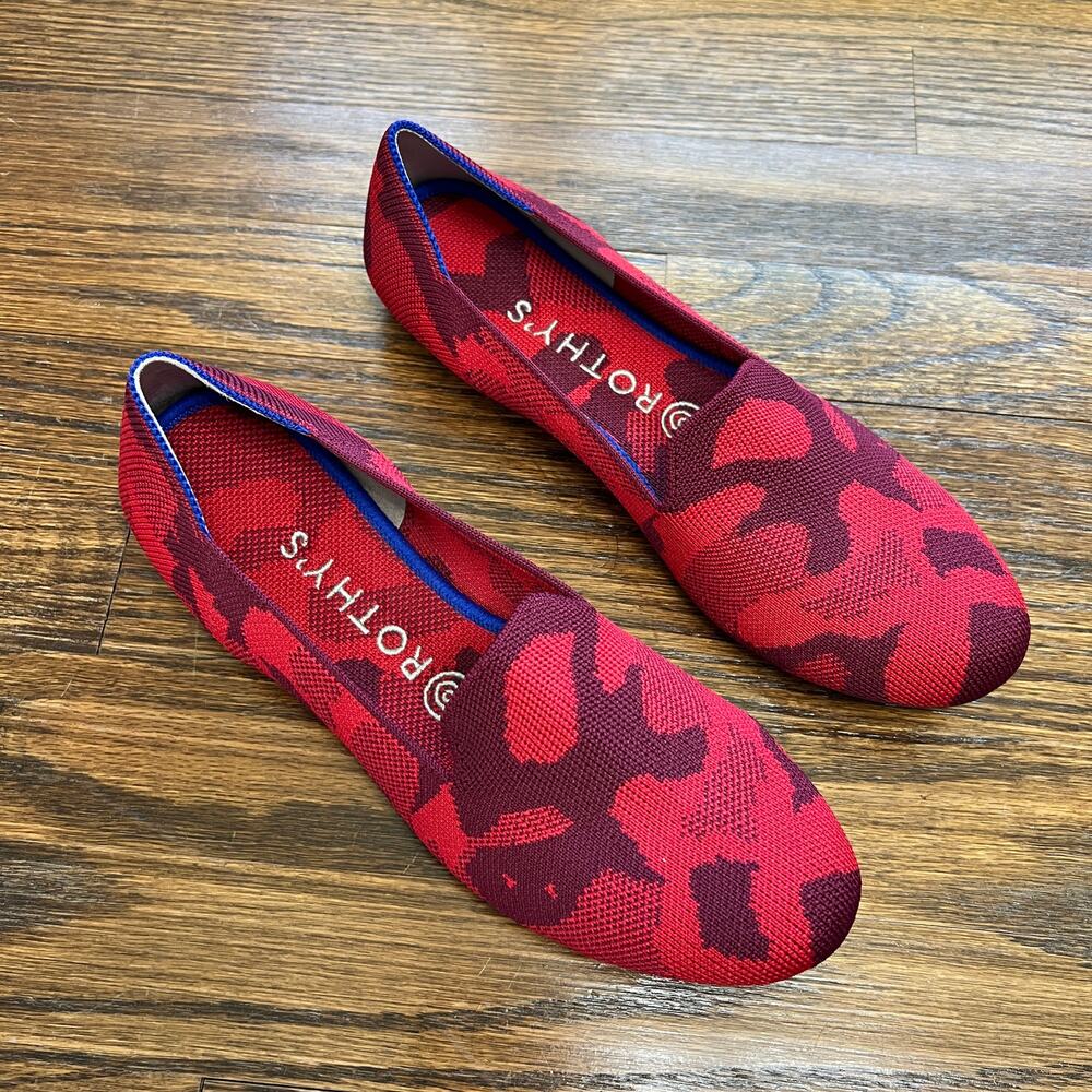 Rothy's Red Camo Flats Shoes Retired Camouflage Print Women's Size 8 EUC - Picture 3 of 9